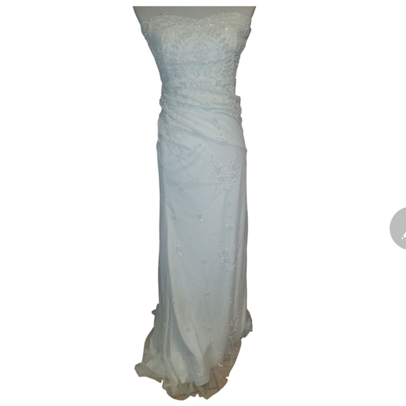 Lulus White strapless beaded wedding Dress bridal gown w train small nwot - Picture 3 of 13
